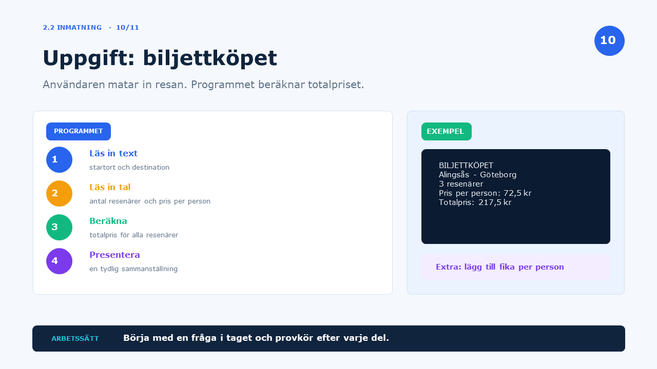 Uppgift: biljettköpet