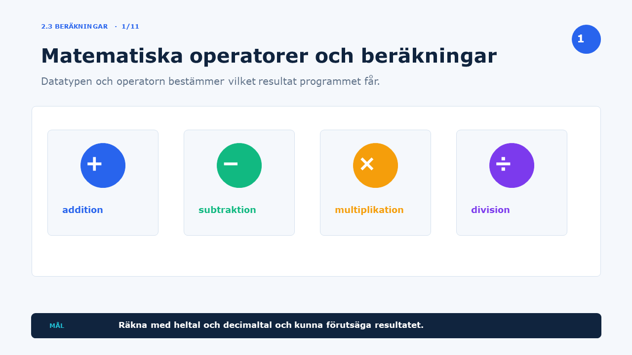 Matematiska operatorer och beräkningar