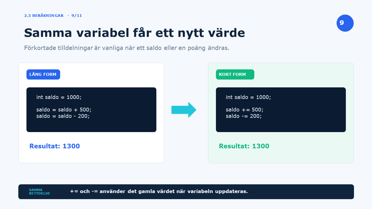 Samma variabel får ett nytt värde