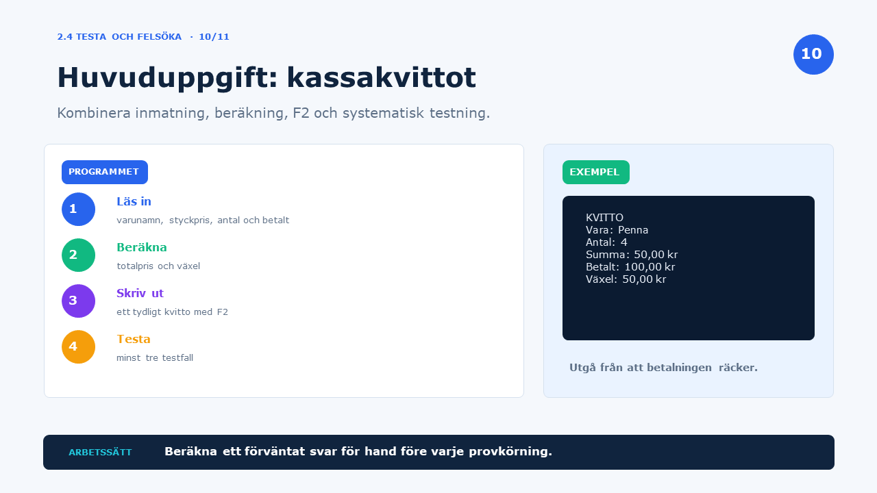 Huvuduppgift: kassakvittot