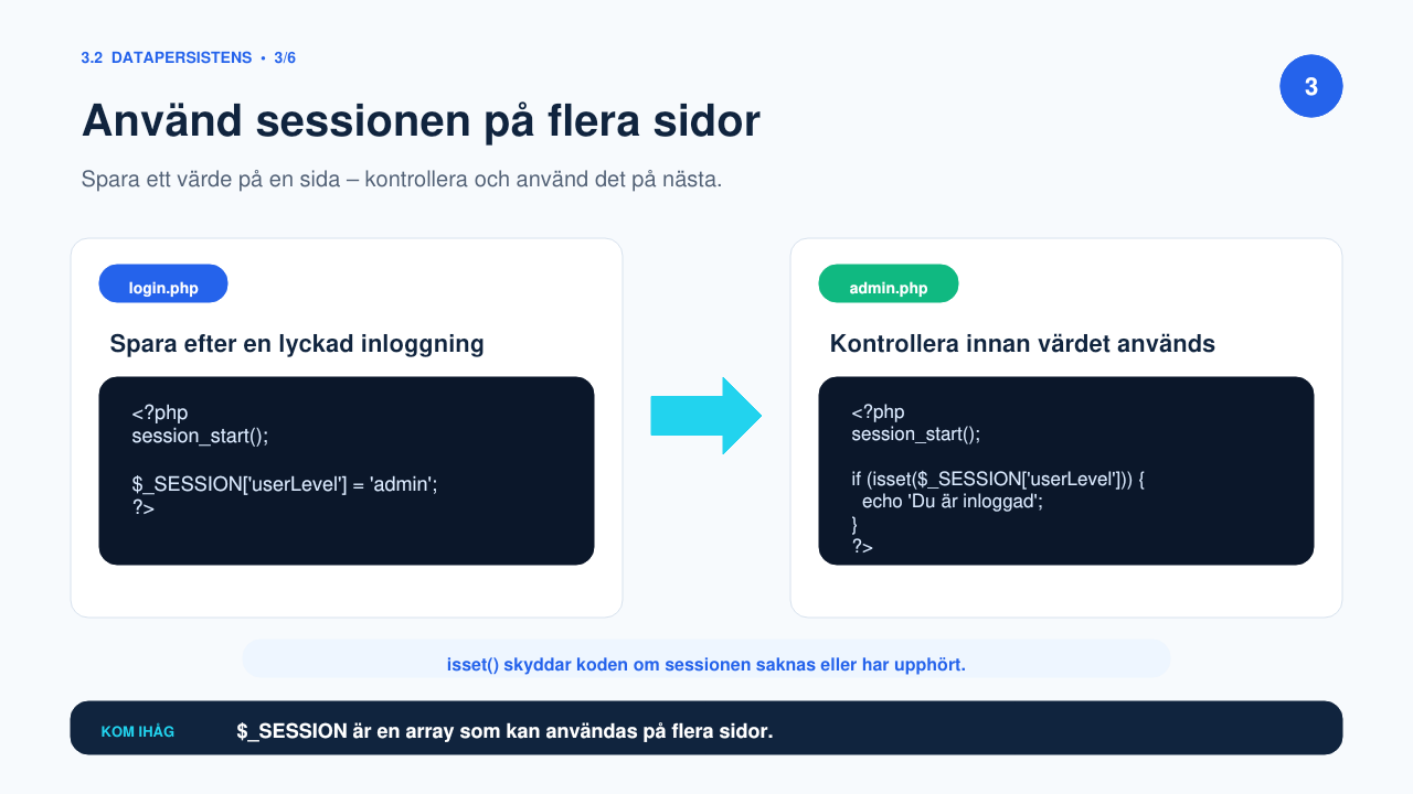 Använd sessionen på flera sidor