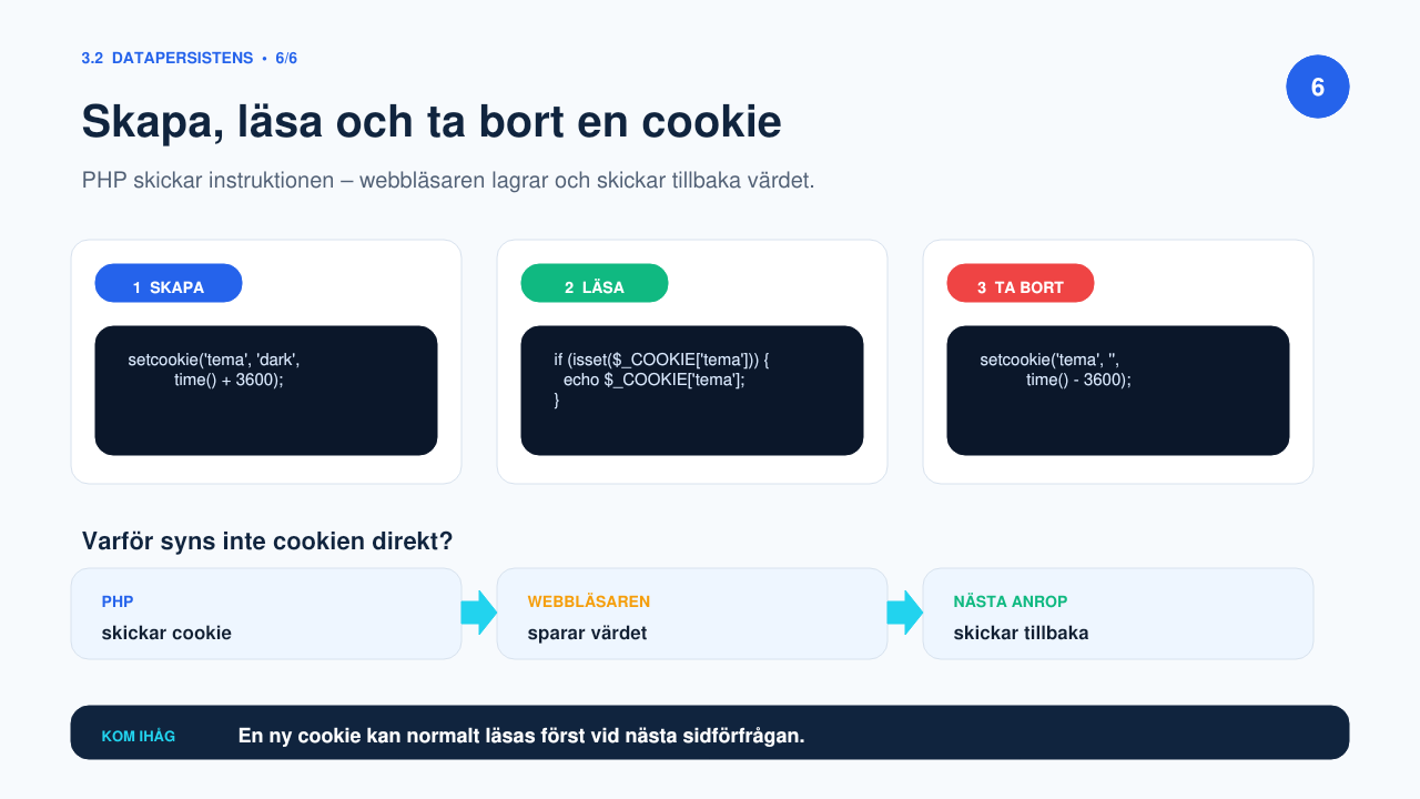 Skapa, läsa och ta bort en cookie